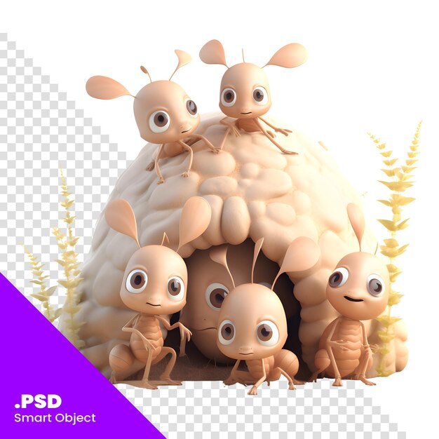 PSD family of ants on a white background 3d rendering computer digital drawing psd template