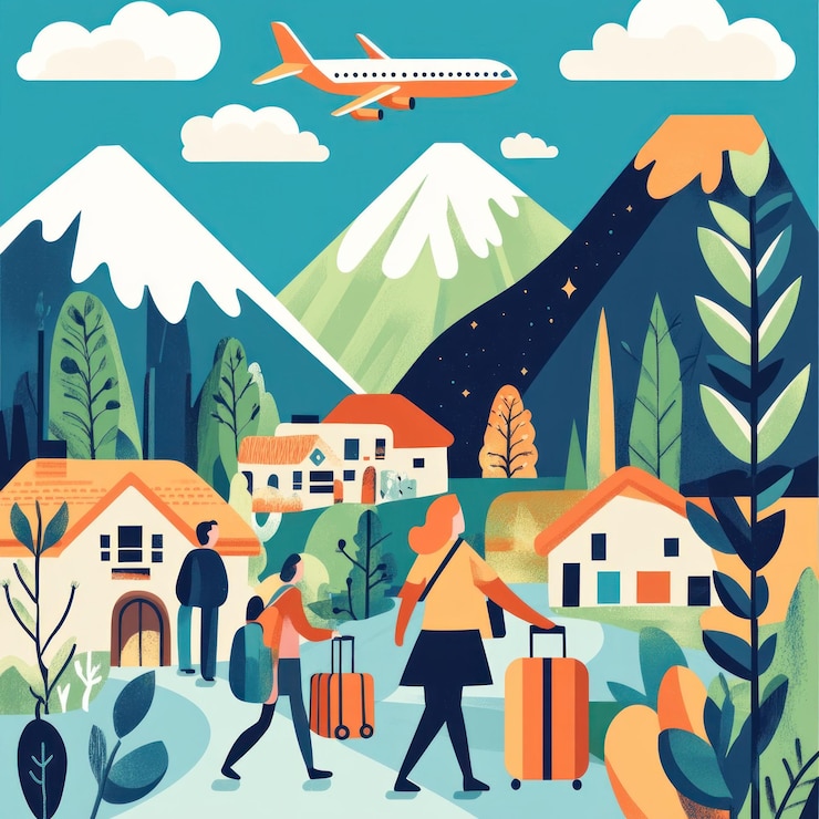 PSD 一家人乘飛機抵達山村