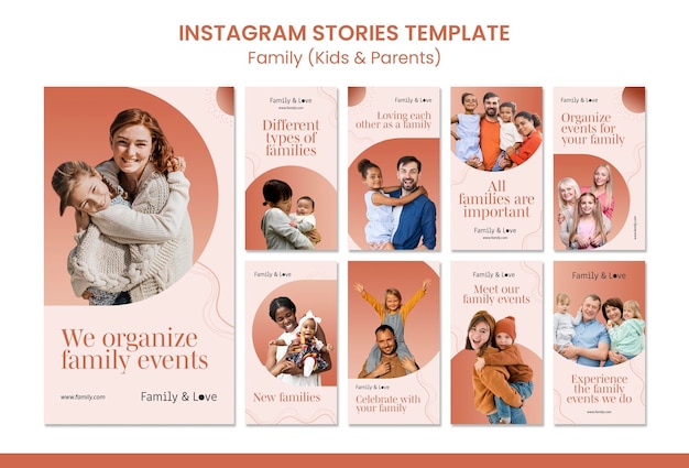 PSD modello di storie di instagram di design familiare