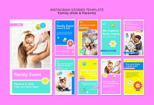 PSD raccolta di storie di instagram per eventi e attività per la famiglia