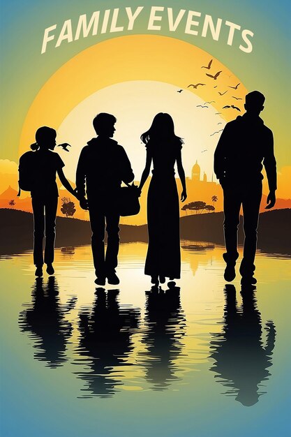 PSD family events background with people silhouette