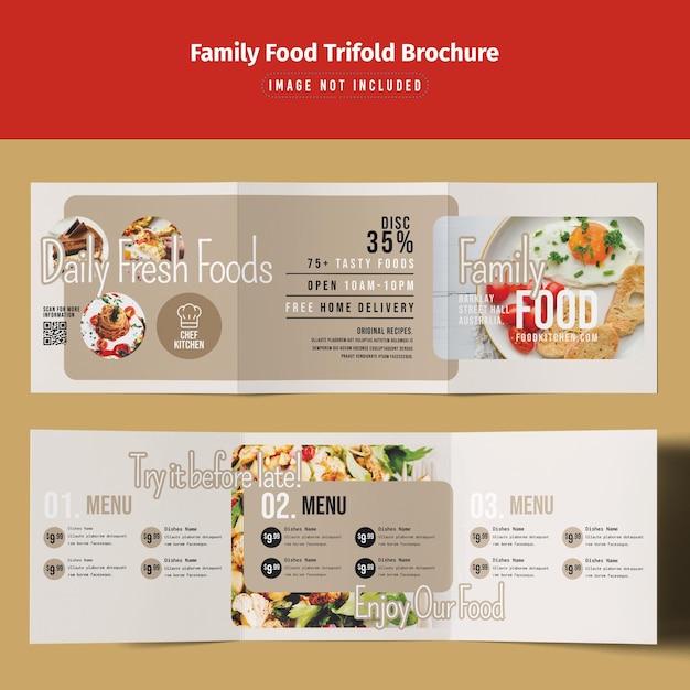 PSD family fresh food trifold brochure template.