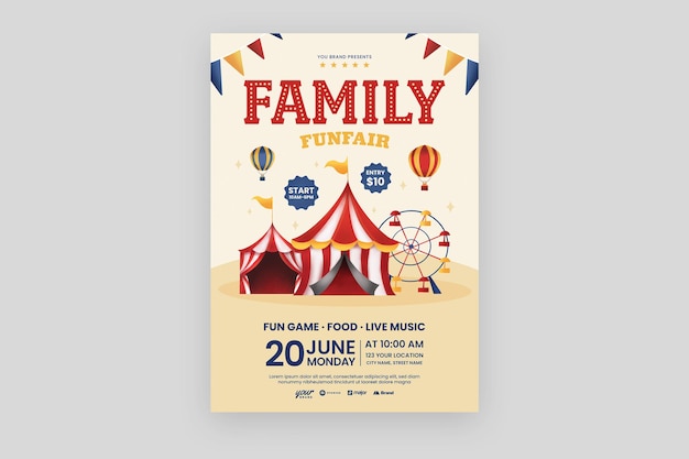 PSD family funfair flyer template in psd with circus theme v1