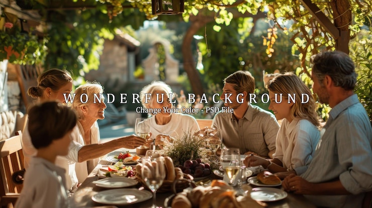 PSD family gathering under a verdant canopy