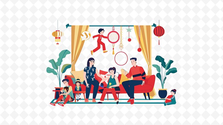 PSD a family is sitting on a couch and the family is watching