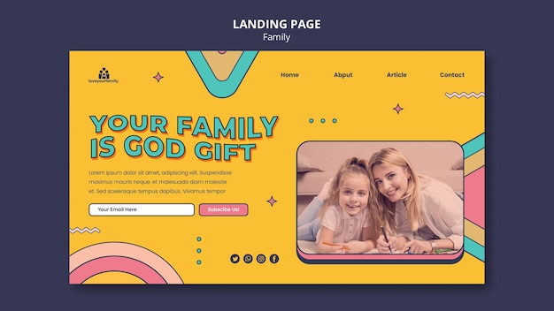 Family landing page design template