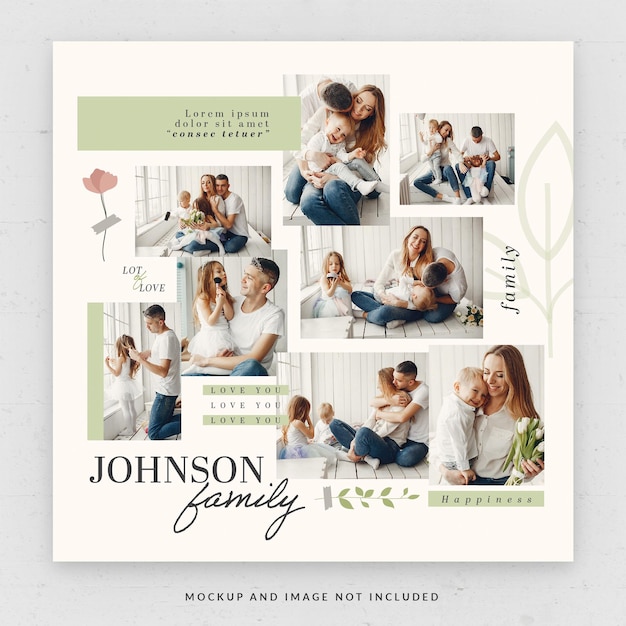 Family Moment Photo Collage Card Square Flyer-sjabloon in PSD