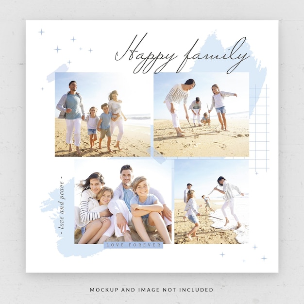 Family photo card square flyer template in psd blue sky theme