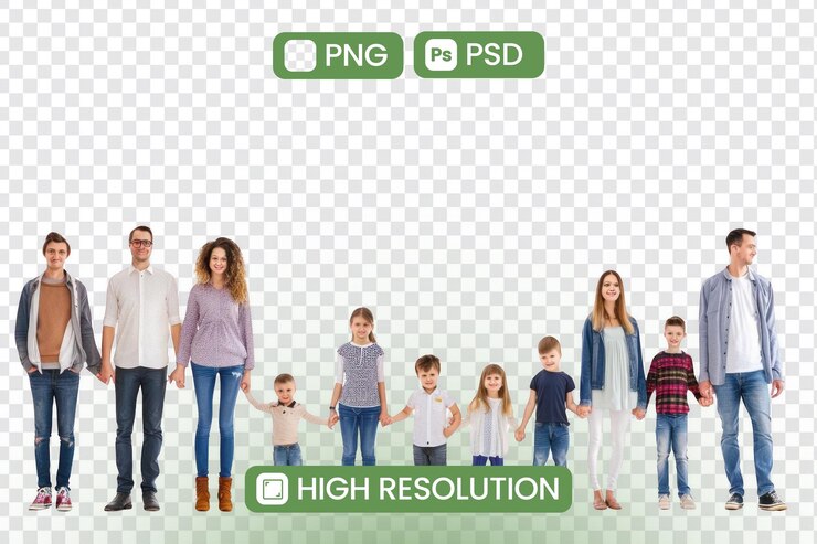 PSD семейное фото семьи, держащейся за руки