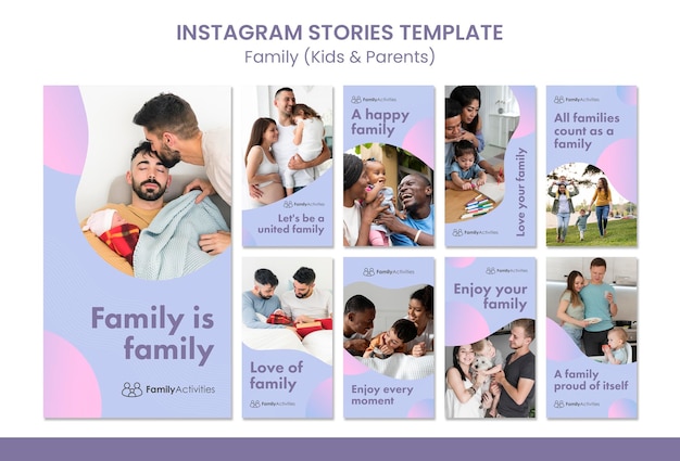 Storie di famiglia sui social media con foto