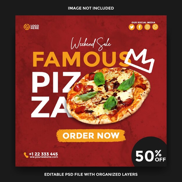 Famoso modello di post quadrato sui social media per pizza