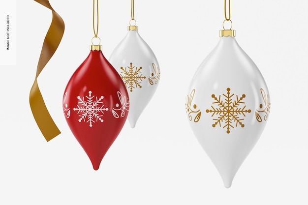 Fancy christmas tree ornaments mockup, hanging