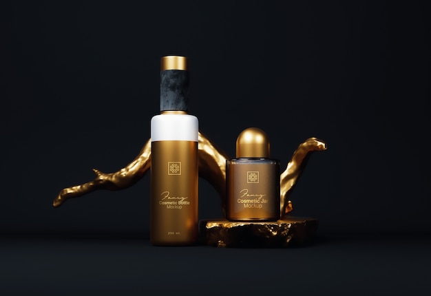 PSD fancy gouden cosmetische fles verpakking mockup vooraanzicht