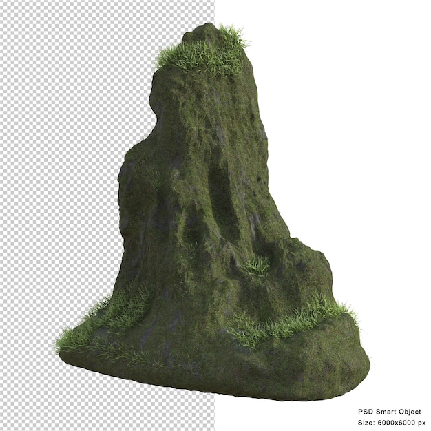 Fantastica roccia muschiosa isolata rendering 3d