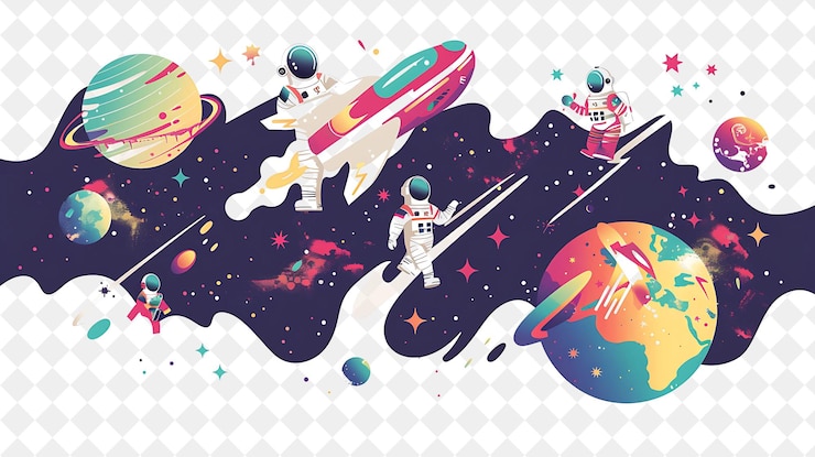 PSD fantasy christmas space with astronauts and aliens design is illustration christmas art design
