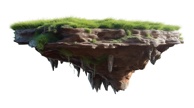 PSD Фантастический плавучий остров с естественной травой поле на скале сюрреалистический пейзаж с раем
