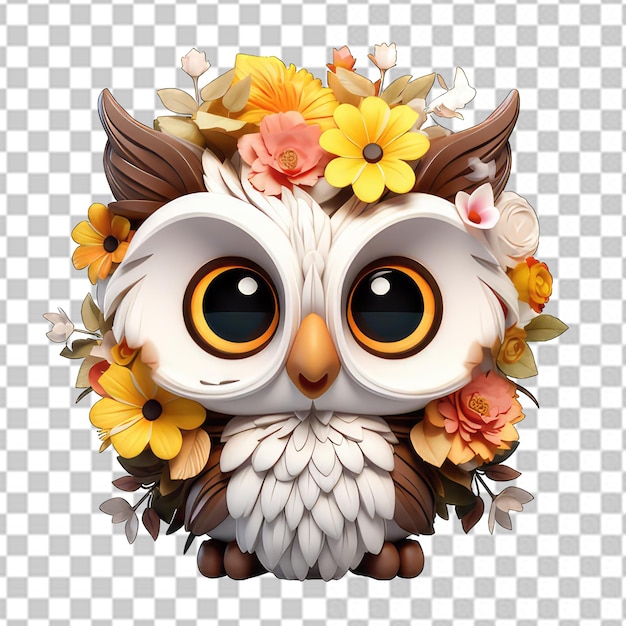 PSD fantasy flowers splash with owl with big eyes on a transparent background