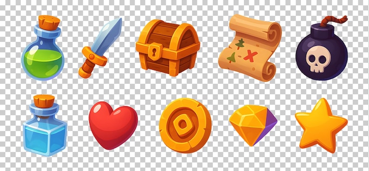 PSD fantasy game ui asset pack rpg inventory icons ui izolowane na przezroczystym tle png psd