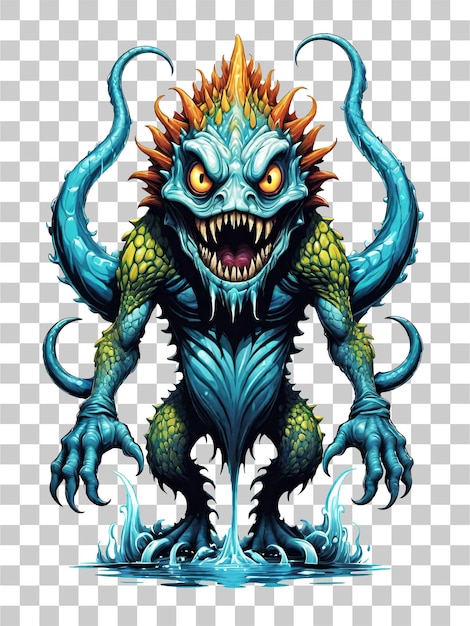 PSD fantasy monster in water isolated on transparent background