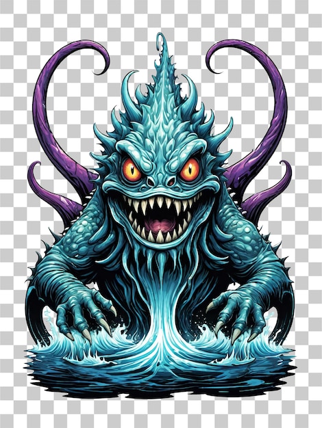 PSD fantasy monster in water isolated on transparent background