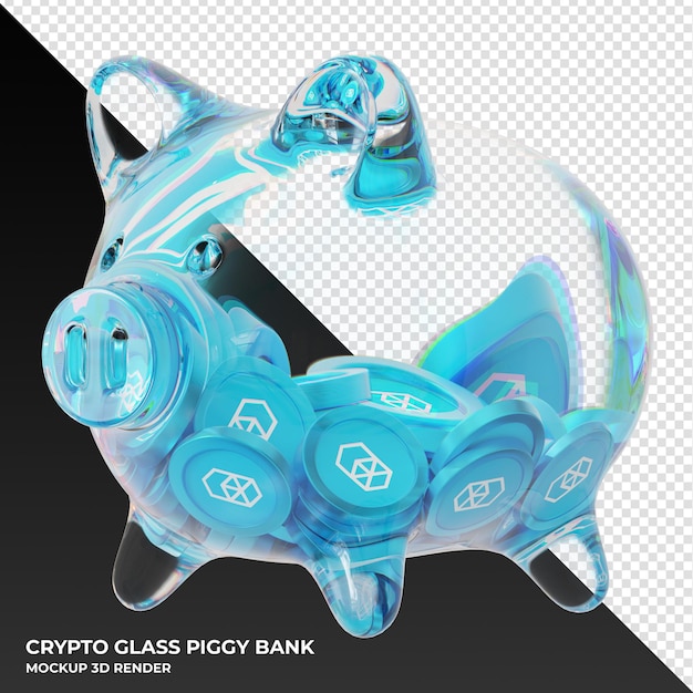 PSD fantom ftm coin in clear glass piggy bank 3d rendering