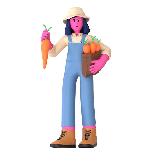 PSD farmer girl bring carrot vegetable agriculture village