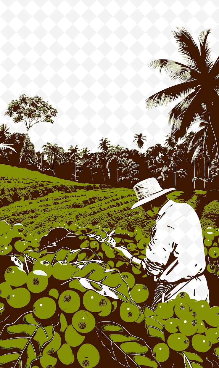 PSD a farmer harvesting coffee beans with a brazilian imperial c illustration brazilian life and culture