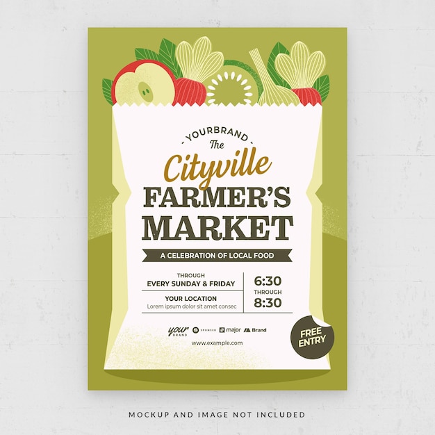 PSD farmers market green poster flyer template in psd