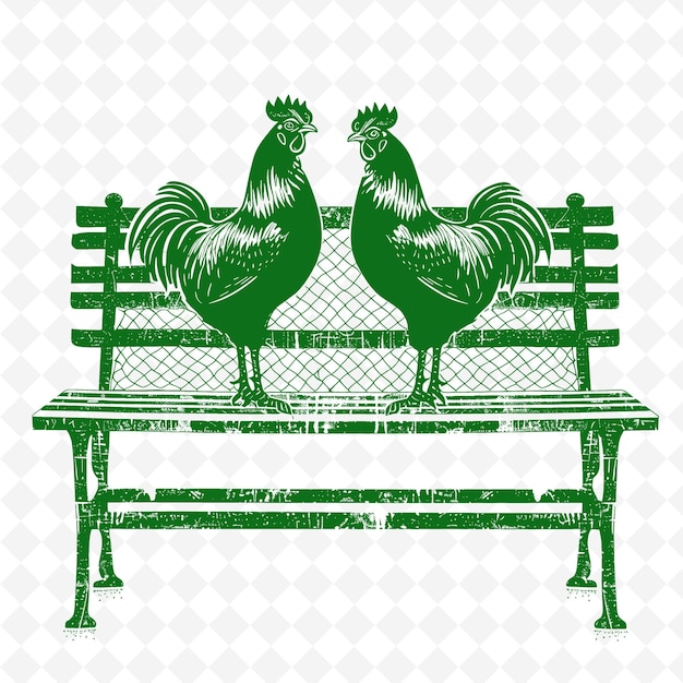 Farmhouse style bench with chicken wire design and rooster s illustration decor motifs collection