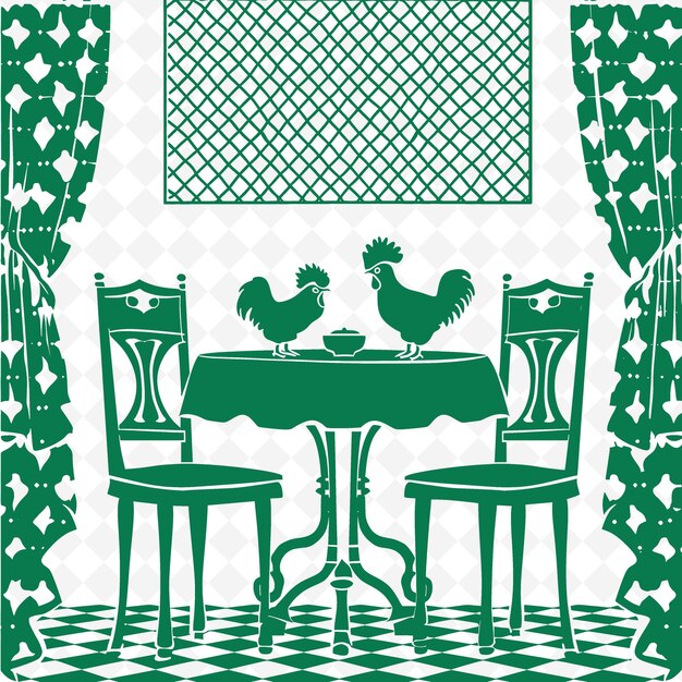 PSD farmhouse style dining table outline with chicken wire desi illustration decor motifs collection