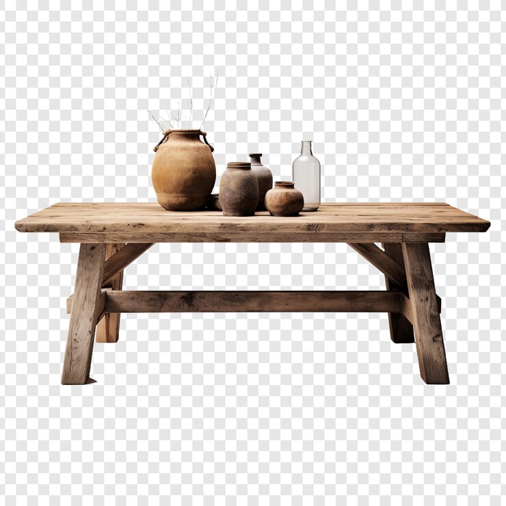 PSD farmhouse table isolated on transparent background