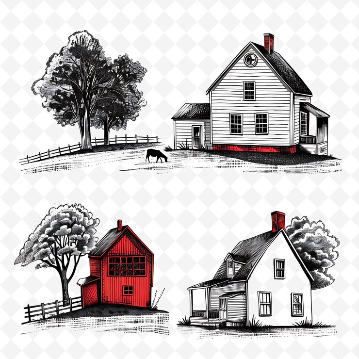 PSD farmhouse with simple lines borderline design decorated with png unique stylized motifs designs