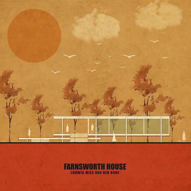 PSD farnsworth house illustration render