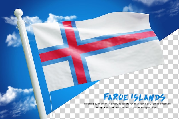 PSD bandiera realistica delle isole faroe 3d rendering isolato o 3d illustrazione della bandiera sventolante delle isole faroe