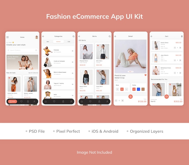 Kit dell'interfaccia utente dell'app ecommerce di moda