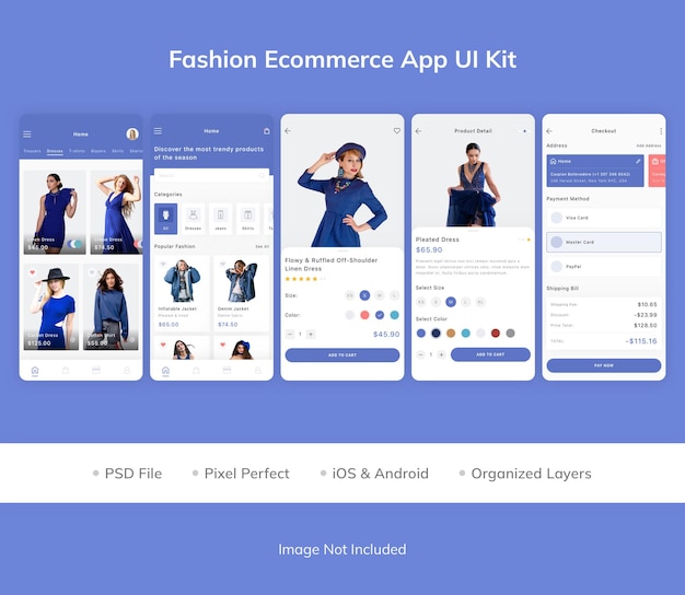 PSD kit interfaccia utente per app e-commerce di moda