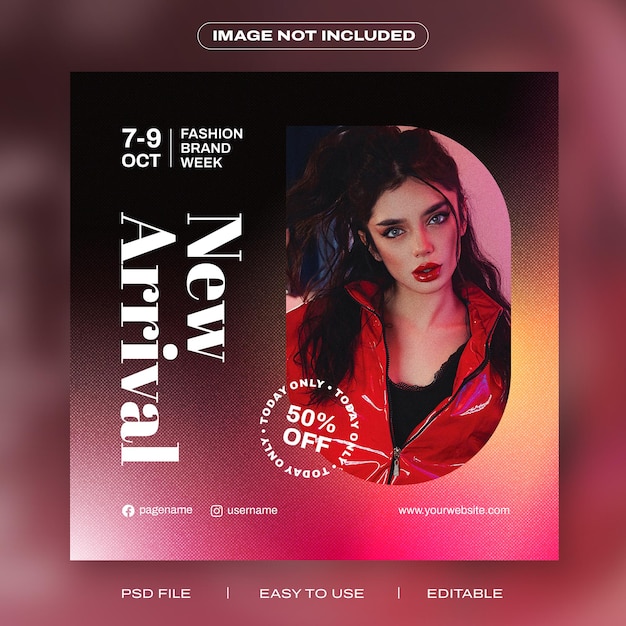 PSD evento di moda con modello di banner quadrato post instagram social media gradiente colorato