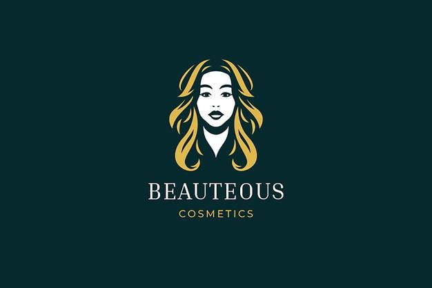 fashion female face long golden blonde hair minimal logo design template hairdressing flat