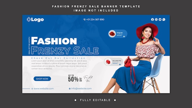 Disegno del modello di banner web di vendita frenesia di moda