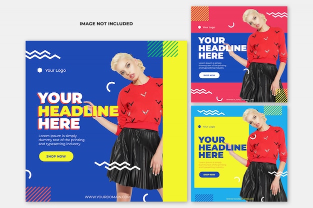 Fashion instagram post template banner set