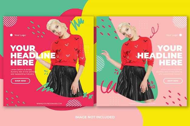 Fashion instagram post template banner set