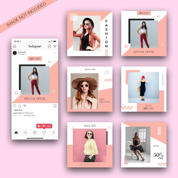 PSD fashion instagram post template set and screenshot mockup