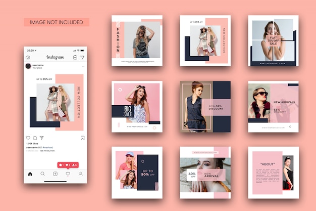 fashion instagram post template set and screenshot mockup