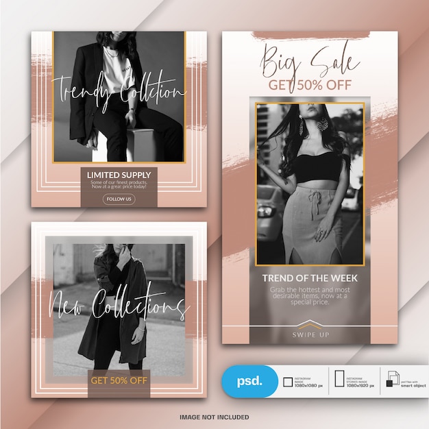 PSD fashion instagram story and square post or banner template