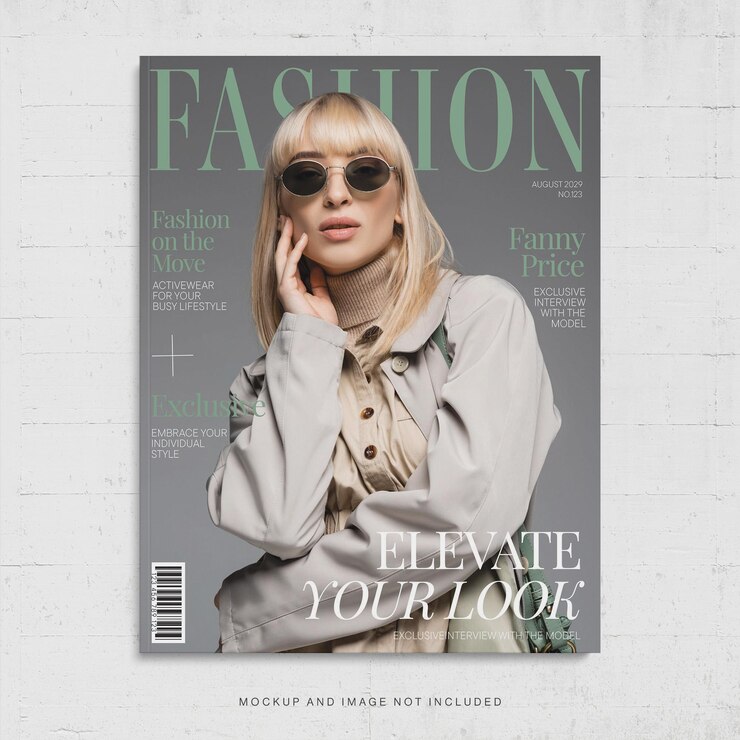 Шаблон обложки журнала моды в зеленом элегантном стиле в Photoshop PSD
