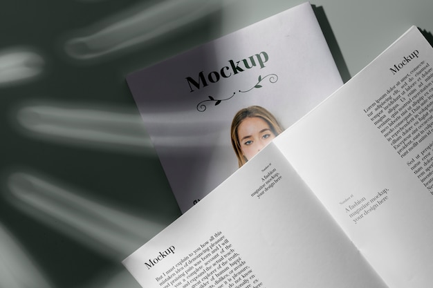 PSD rivista di moda mock-up design con ombre