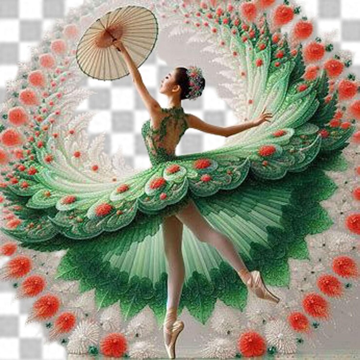 白い背景の現代女性ダンスドレスのデザイン