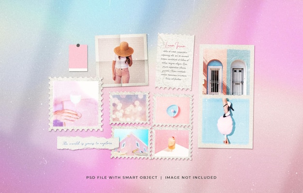 Fashion photo paper frame pastel collage moodboard mockup