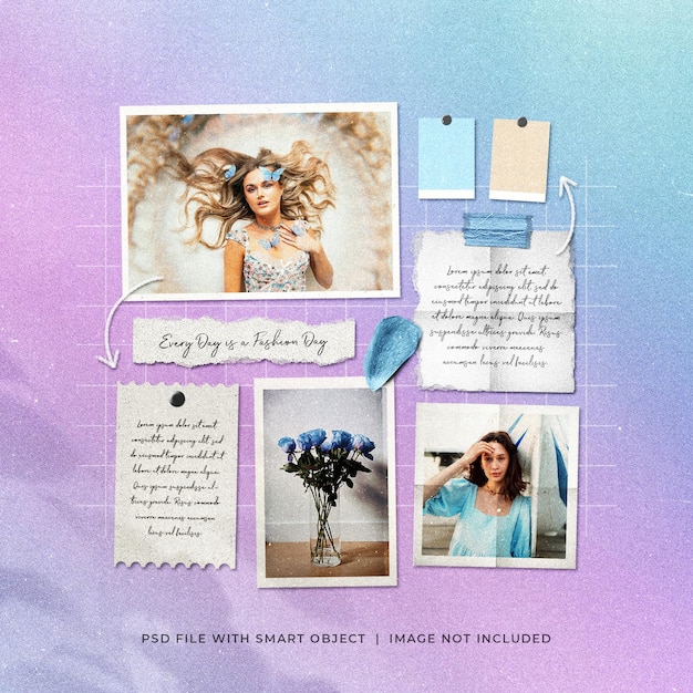 PSD fashion photos paper film frame pastel collage moodboard mockup