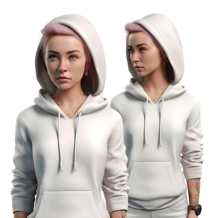 PSD fashion portrait of a beautiful young woman in a white hoodie